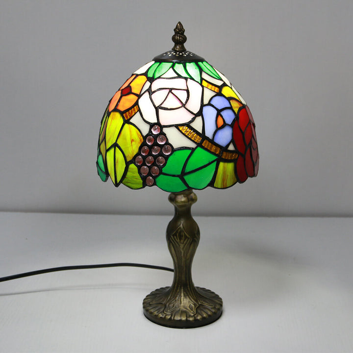 Vintage Tiffany Tierblumen Dekoration Buntglas Kuppel 1-Licht Tischlampe 