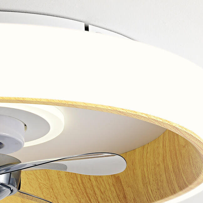 Nordic Minimalist Round  Acrylic Wood Grain LED Flush Mount Ceiling Fan Light