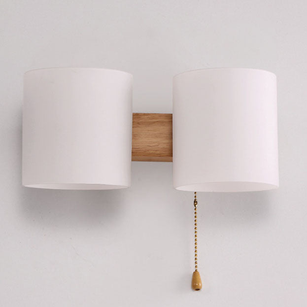 Modern Warm Cylindrical Rubber Wood Glass 1/2 Light Wall Sconce Lamp