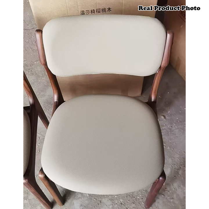 現代スカンジナビアスタイルのスクエアソリッドウッド高品質フェイクレザーバックレストダイニングチェア、ダイニングルーム用 