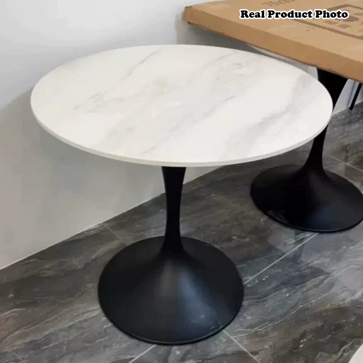 Moderner minimalistischer runder Couchtisch aus Schiefer und Massivholz für das Wohnzimmer 