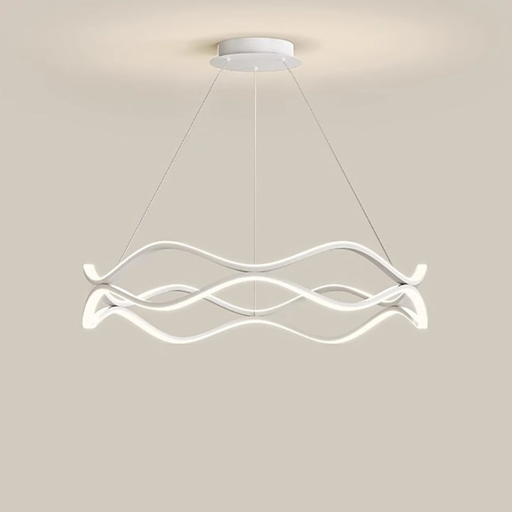 Contemporary Nordic Iron Aluminum Silica Round Wave LED Chandelier For Dining Room