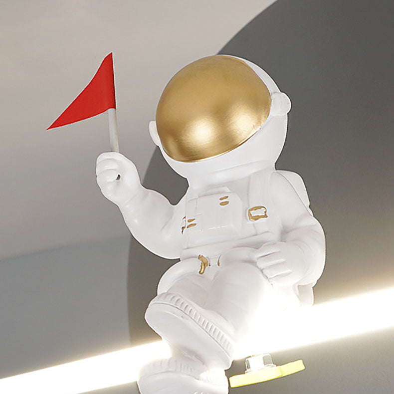 Lustre semi-encastré à LED pour chambre à coucher avec astronaute en résine acrylique métal contemporain créatif pour enfants et planète spatiale 