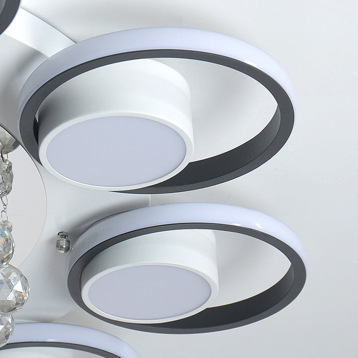Luminaire de plafond LED moderne en fer avec abat-jour en acrylique en forme de cercle et cristal pour salon 