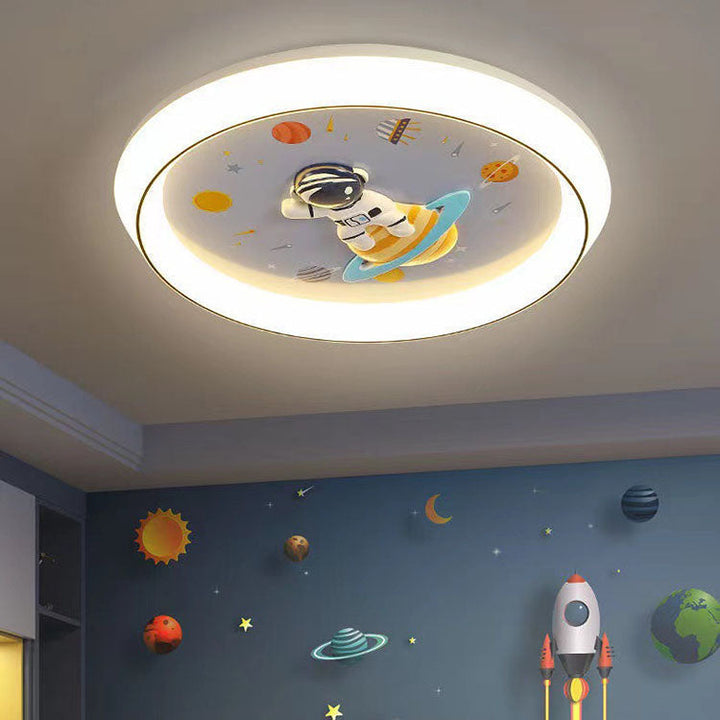 Plafonnier LED rond en acrylique, fer et résine pour enfants moderne et minimaliste pour chambre à coucher 