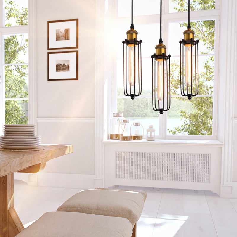 Suspension Luminaire 1-Lumière en Aluminium Fer Fil Cylindre Vintage Traditionnel pour Salon 