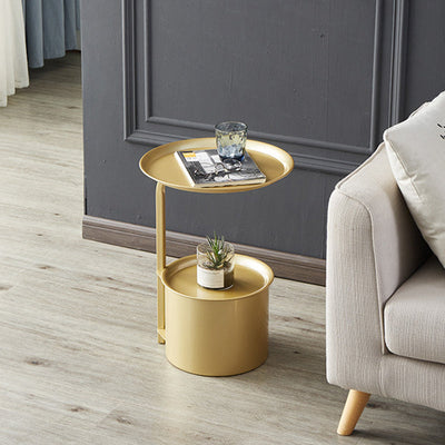Table d'appoint moderne minimaliste ronde en fer avec plateau en pierre - 1 rangement pour salon 