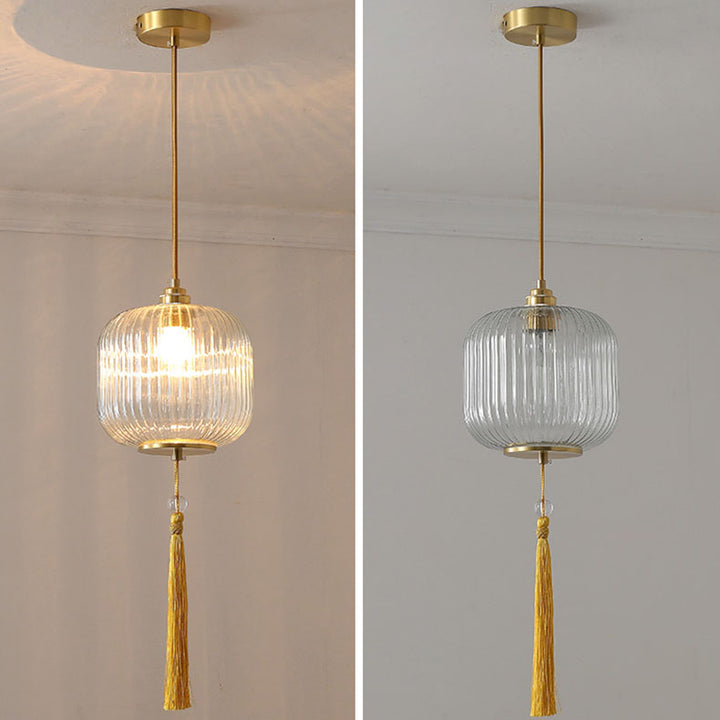 Lámpara colgante de 1 luz con vidrio de cobre esférico de linterna china tradicional para dormitorio 