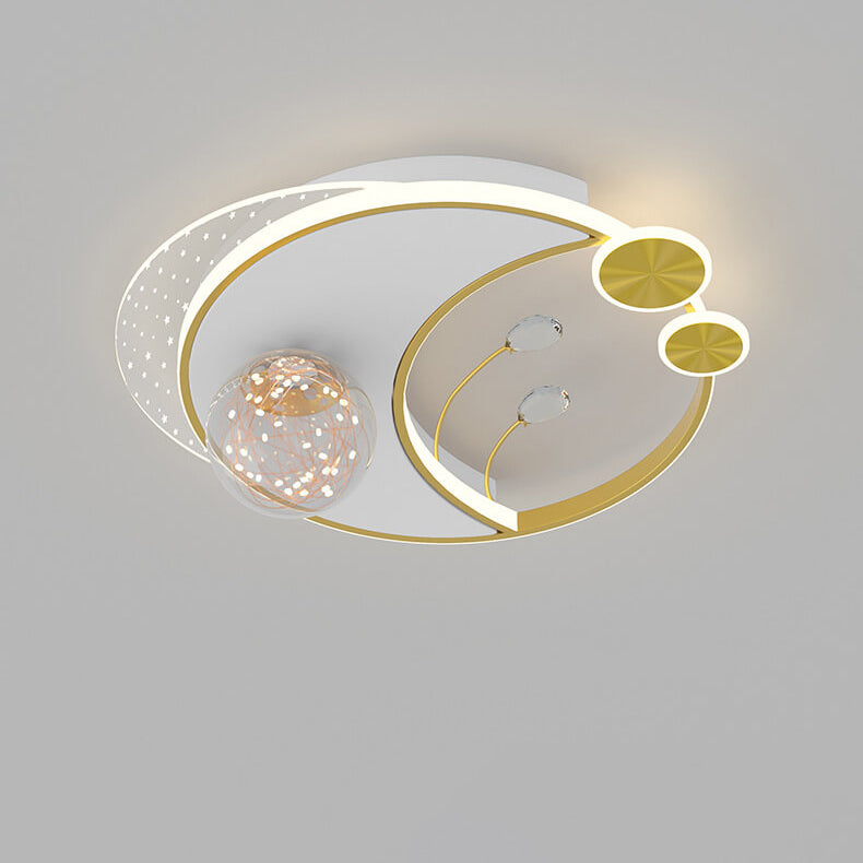 Contemporary Nordic Iron Acrylic Elliptical Star LED Semi-Flush Mount Ceiling Light For Bedroom