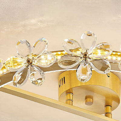 Modern Luxury Round Petal Full Copper Crystal LED Semi-Flush Mount Ceiling Light For Bedroom