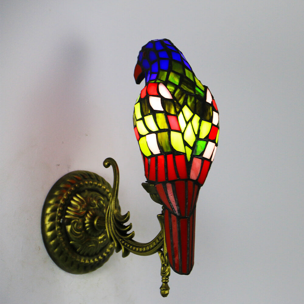 Applique murale à 1 lumière en verre teinté perroquet vintage Tiffany 