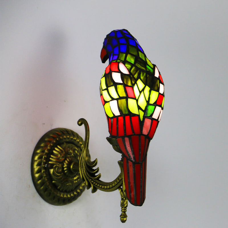 Tiffany Vintage Parrot Stained Glass 1-Light Wall Sconce Lamp