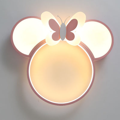 Modern Creative Minimalist Wrought Iron Cartoon Mouse LED Flush Mount Ceiling Light