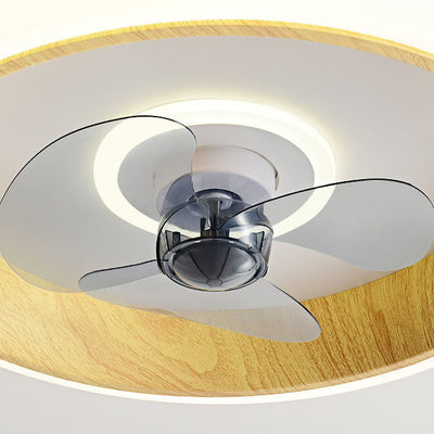 Nordische minimalistische runde LED-Deckenventilatorleuchte aus Acryl mit Holzmaserung 