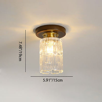 Modern Transitional Glass Cup Shape Solid Wood 1-Light Semi-Flush Mount Ceiling Light For Living Room