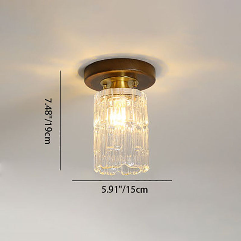Modern Transitional Glass Cup Shape Solid Wood 1-Light Semi-Flush Mount Ceiling Light For Living Room