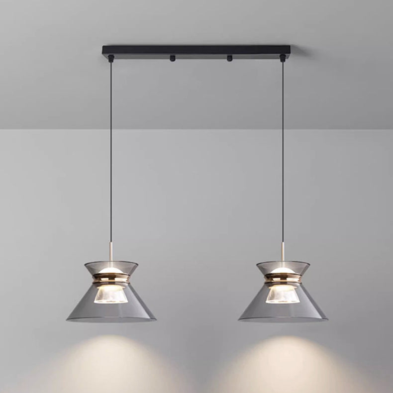 Moderne minimalistische runde Trichter Hardware Acryl LED Insel Licht Kronleuchter für Esszimmer 