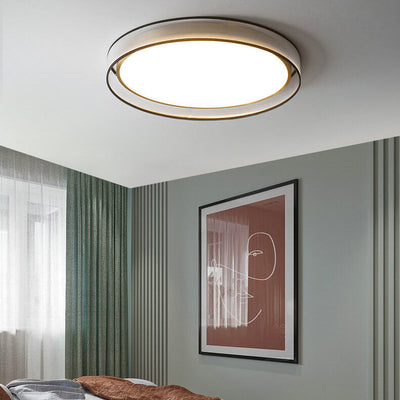 Nordic Luxury Round Fabric Brass Acrylic LED Flush Mount Ceiling Light