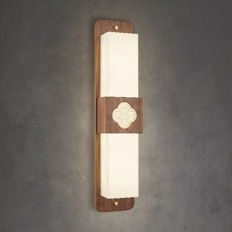 Applique murale LED rectangulaire en laiton chinois traditionnel avec noix en acrylique pour chevet 