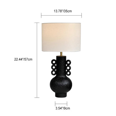 Lampe de table à 1 lumière avec base en résine et pichet en tissu à tambour japonais traditionnel pour chambre à coucher 