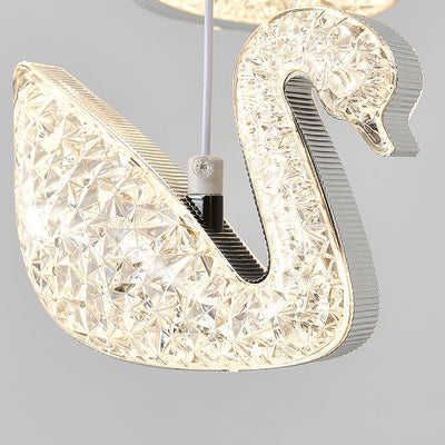 Zeitgenössischer Luxus-Kreis-Ring-Schatten-ABS-Schwan-Dekor-LED-Kronleuchter für Wohnzimmer 