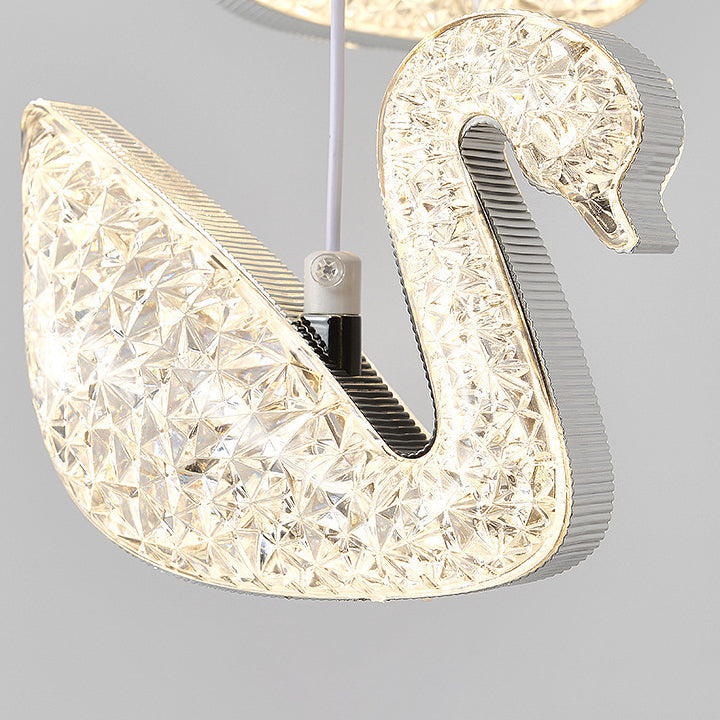 Zeitgenössischer Luxus-Kreis-Ring-Schatten-ABS-Schwan-Dekor-LED-Kronleuchter für Wohnzimmer 