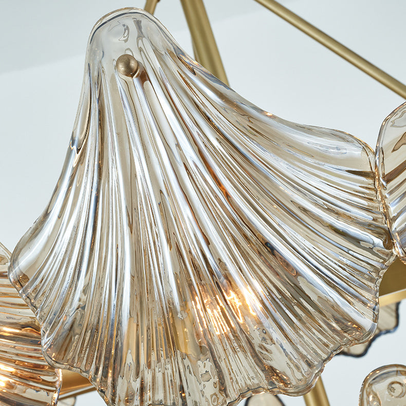 Zeitgenössische Luxus Ast Blatt Alle Kupfer Glas 3/6/8 Licht Kronleuchter Für Wohnzimmer 