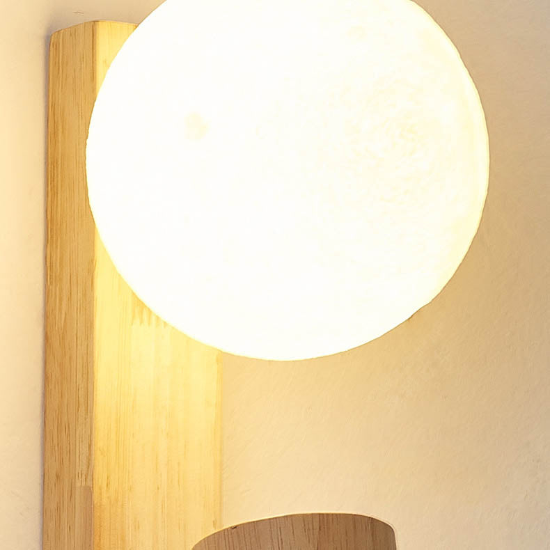 Applique murale LED en bois de caoutchouc avec boule ronde rectangulaire de simplicité moderne pour chambre à coucher 
