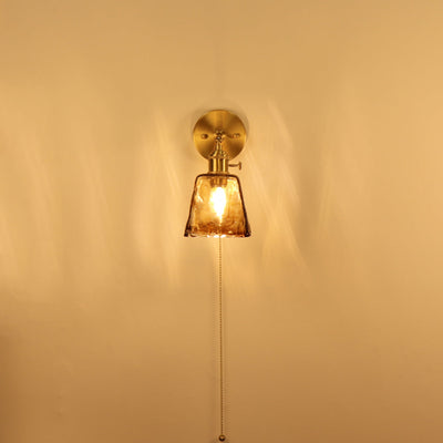 Traditionelle Vintage Messing Bernstein Quadrat Glas Schatten 1-Licht Wand Leuchte Lampe für Wohnzimmer 