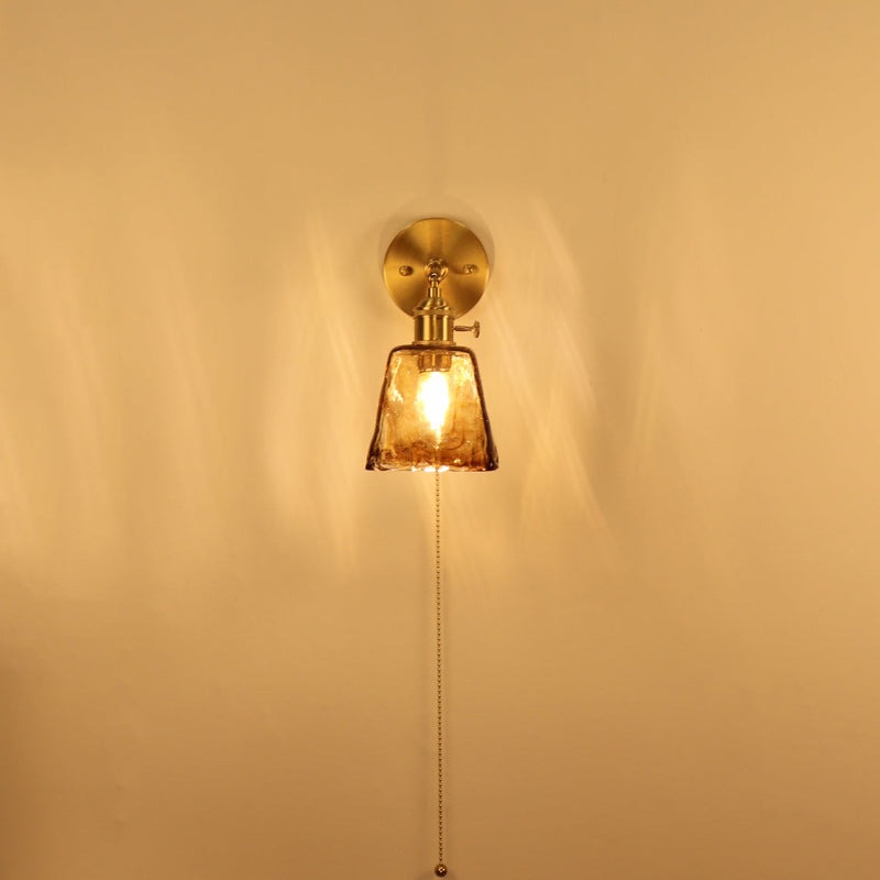 Traditionelle Vintage Messing Bernstein Quadrat Glas Schatten 1-Licht Wand Leuchte Lampe für Wohnzimmer 