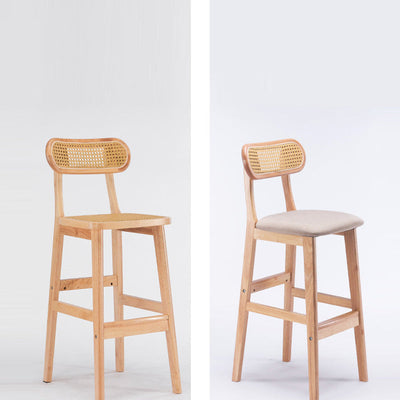 Tabouret de comptoir moderne minimaliste en cuir PU avec rotin rembourré en bois de caoutchouc, dossier ouvert, repose-pieds pour cuisine 