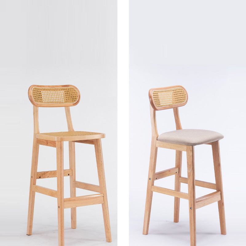 Tabouret de comptoir moderne minimaliste en cuir PU avec rotin rembourré en bois de caoutchouc, dossier ouvert, repose-pieds pour cuisine 