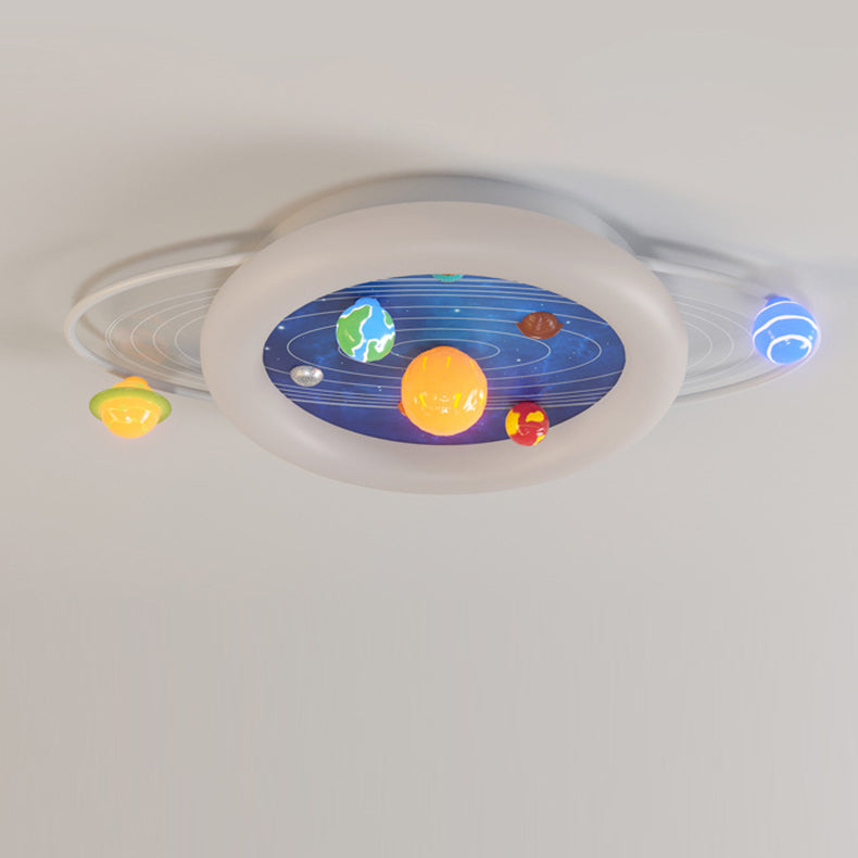 ضوء سقف LED مثبت بشكل مسطح لغرفة النوم بتصميم حديث بسيط للأطفال مع كوكب دائري مصنوع من الحديد والراتنج والأكريليك 