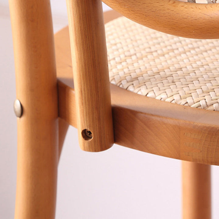 Traditional Vintage Round Faux Rattan Beech Wood Weaving Dining Chair Backrest For Dining Room