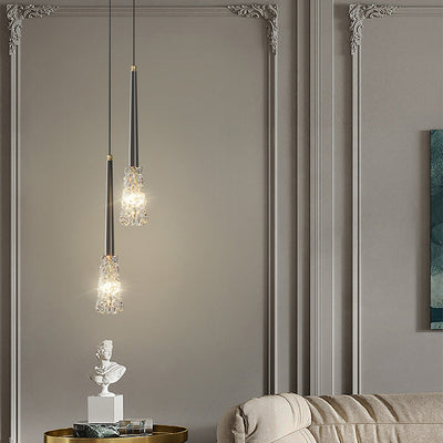 Lustre Contemporain de Luxe en Cuivre Complet avec Abat-jour en Verre Ondulé à Eau 1 Lumière pour Salon 