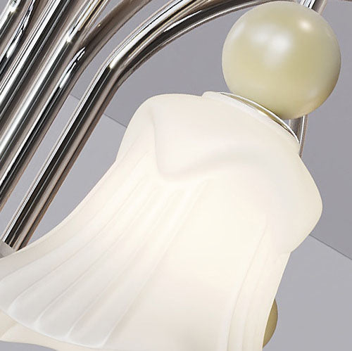 Moderne nordische Eisen-Glas-Blumenförmige Kugel 3/8-Licht-Kronleuchter für Wohnzimmer 