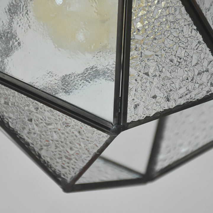 Traditional Tiffany Iron Brass Glass Polygonal Diamond 1-Light Pendant Light For Dining Room