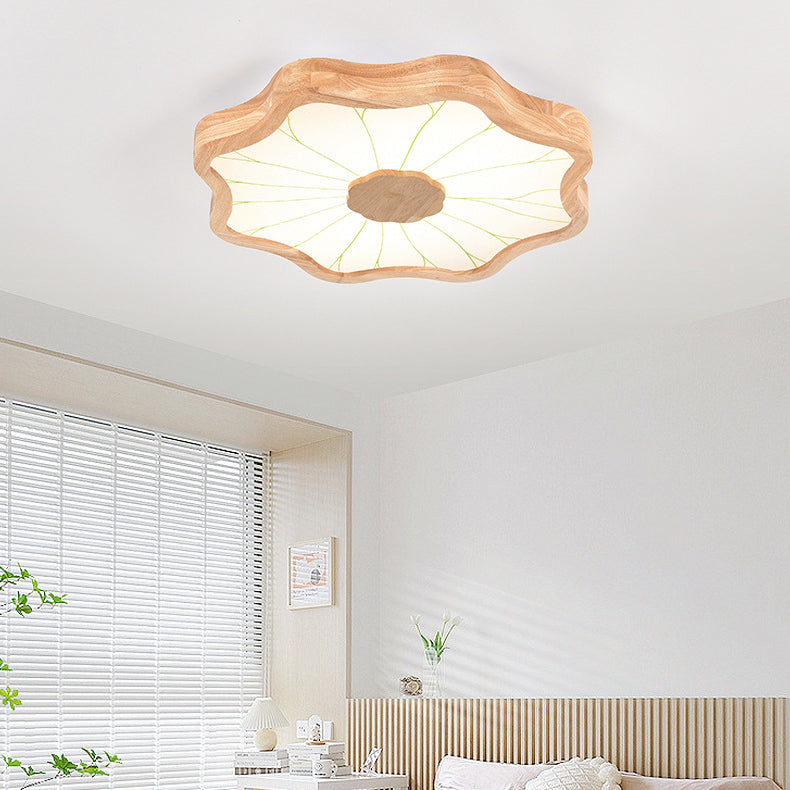 Traditionelle chinesische Lotusblatt-Deckenleuchte aus Holz, Eisen, Acryl, LED-Unterputz-Deckenleuchte für Wohnzimmer 