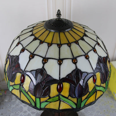 Traditionelle Tiffany Pastoral Rose Blume Buntglas 2-Licht Tischlampe für Schlafzimmer