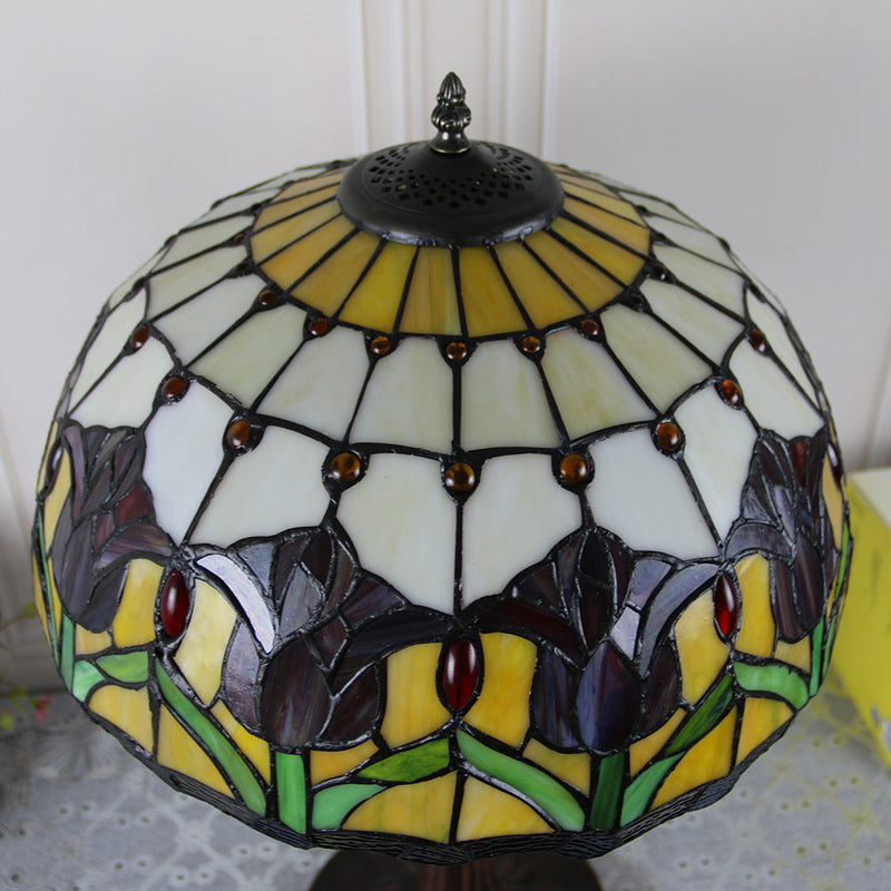 Traditionelle Tiffany Pastoral Rose Blume Buntglas 2-Licht Tischlampe für Schlafzimmer