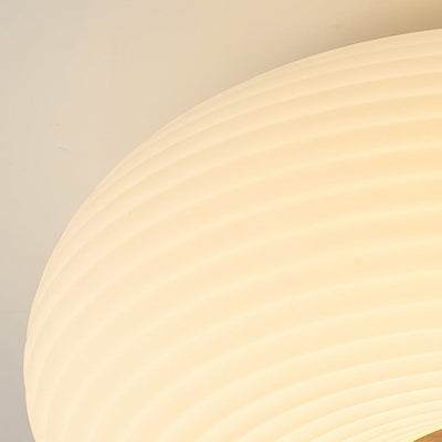Contemporary Creative Cream PE Horizontal Stripes Round Shade LED Flush Mount Ceiling Light For Bedroom