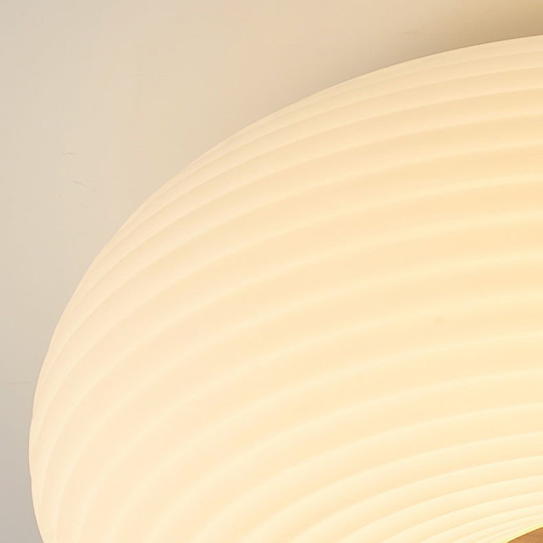 Contemporary Creative Cream PE Horizontal Stripes Round Shade LED Flush Mount Ceiling Light For Bedroom