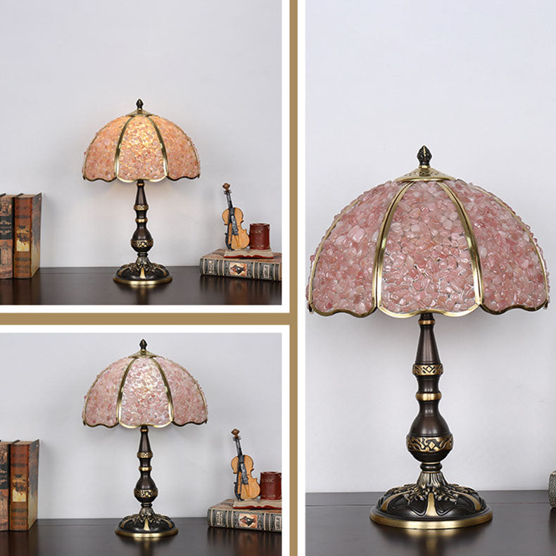 Modern Luxury Umbrella Half Circle Full Copper Crystal 1-Light Table Lamp For Bedroom