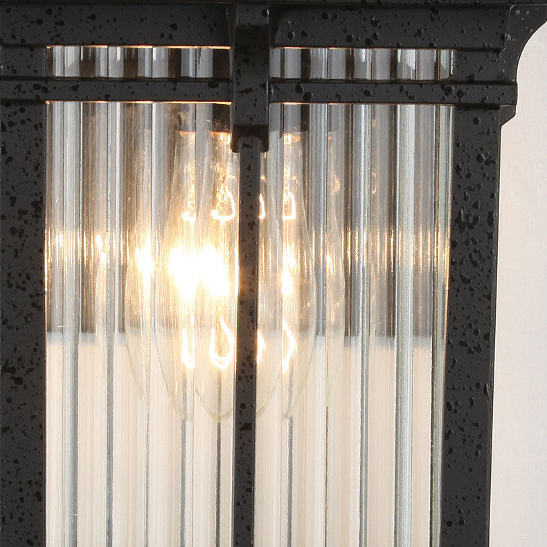 Contemporary Industrial Aluminum Rectangular Frame Ribbed Glass Shade 1-Light Wall Sconce Lamp For Outdoor Patio