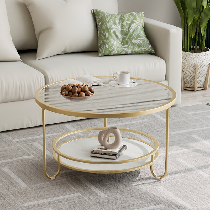 Table basse ronde en verre strié à la simplicité moderne, à deux niveaux, pour le salon 