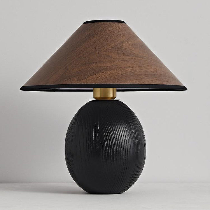 Lampe de table en bois massif trapézoïdal rond japonais traditionnel avec tissu 1 lumière pour chambre 