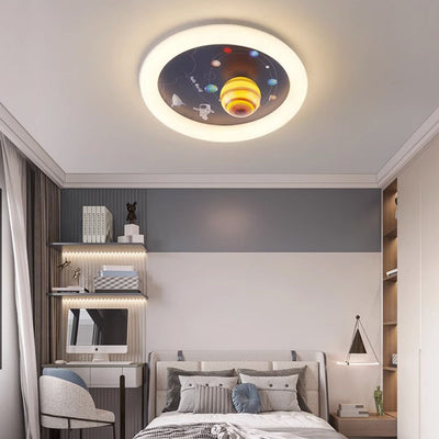 Contemporary Nordic Hardware Round Planet Cartoon LED Flush Mount Ceiling Light For Bedroom