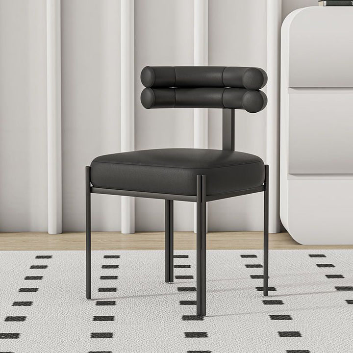 Chaise de salle à manger contemporaine créative demi-arc carré en similicuir métal dossier sans accoudoirs pour salle à manger 