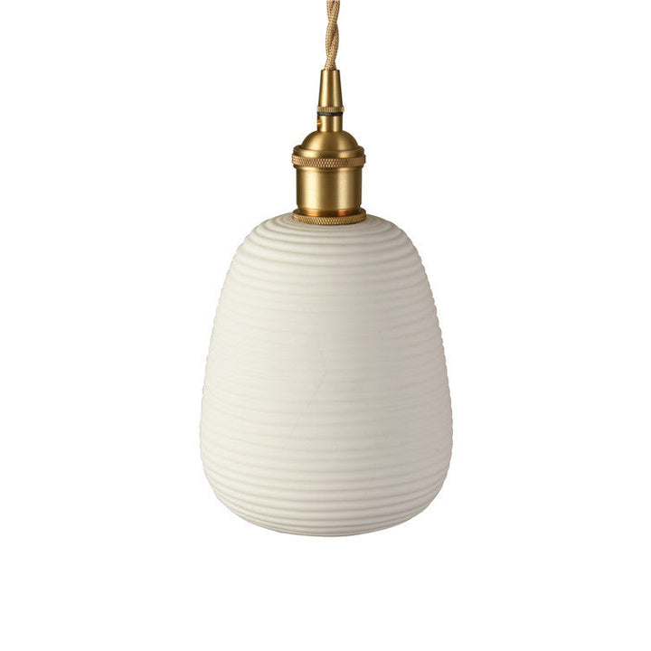 Lustre suspendu en céramique à rayures cylindriques irrégulières nordiques contemporaines avec cuivre et 1 lumière pour salon 
