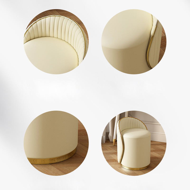 Taburete de tocador de hierro cilíndrico minimalista moderno con respaldo de cuero para dormitorio 